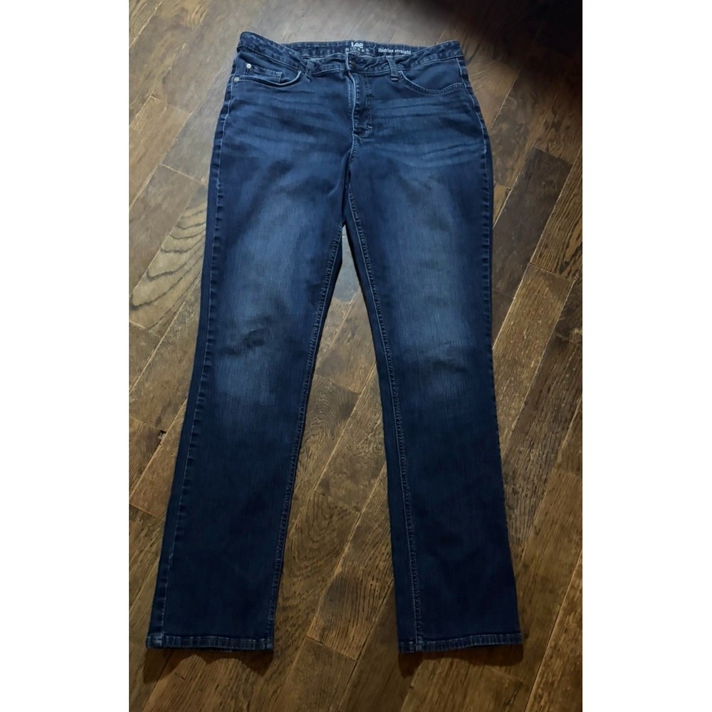 Lee Women's Midrise Straight Leg Dark Wash Stretch Denim Jeans Pocket Size 14L